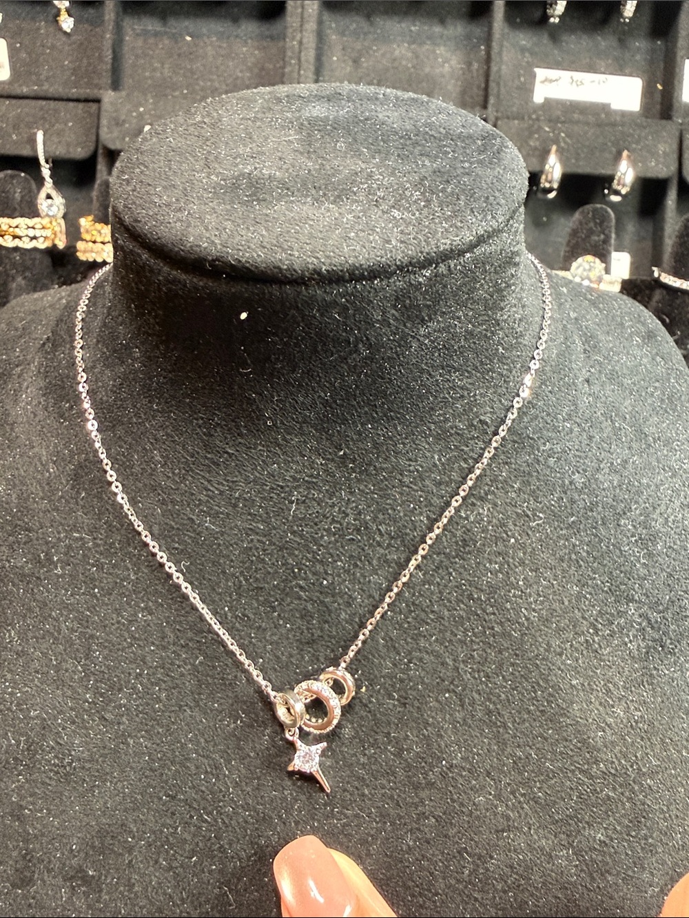 Delicate Silver Star & Hoop Pendant Necklace - Women Jewelry